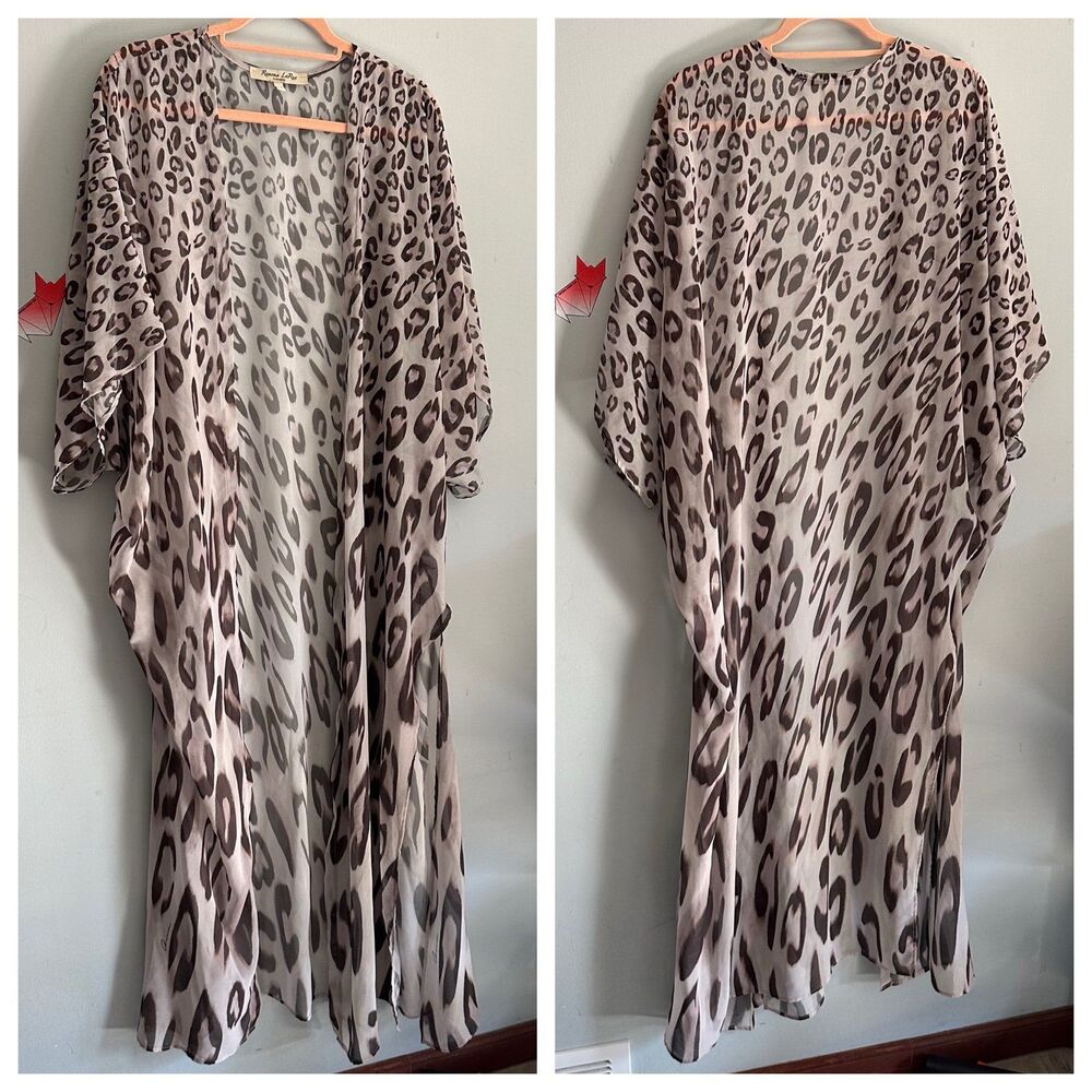 Ramona LaRue by Arianne Erte Sheer Leopard Print Kimono Cover-up One Size OS